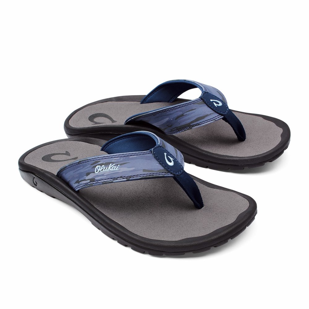 Blue / Camo OluKai ‘Ohana Pa‘i Men's Sandals | 59418-UFJQ