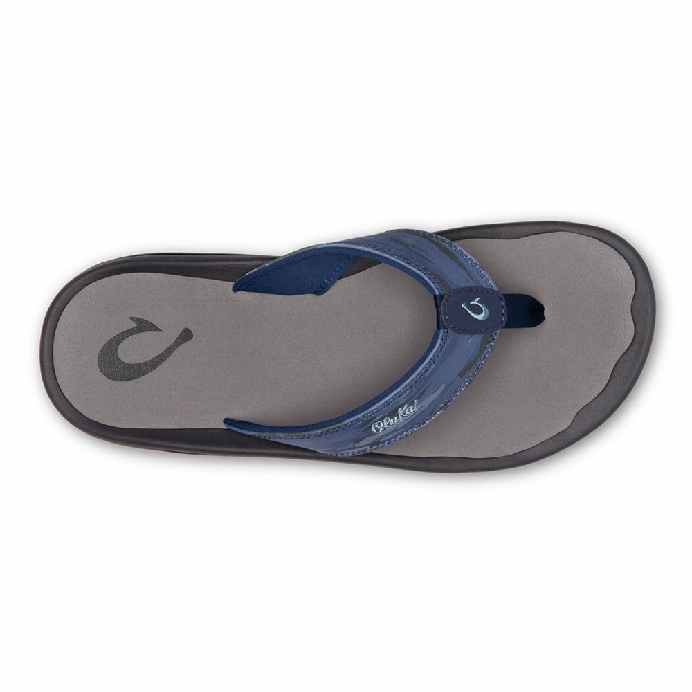 Blue / Camo OluKai ‘Ohana Pa‘i Men's Sandals | 59418-UFJQ