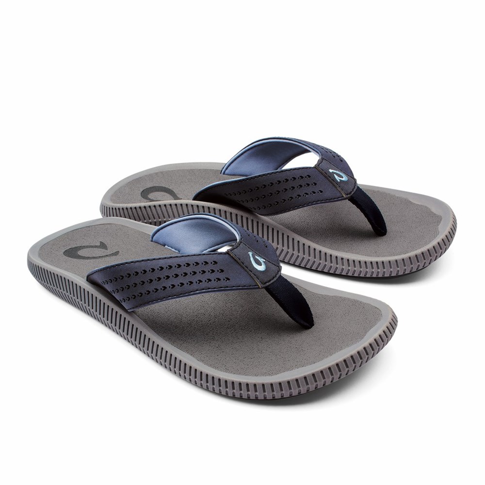 Blue / Grey OluKai Ulele Men's Sandals | 68529-OBLS