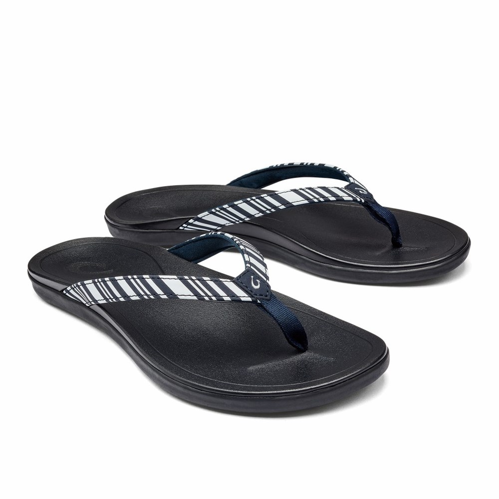 Blue / Stripes OluKai Ho‘ōpio Women's Sandals | 07948-ISZE