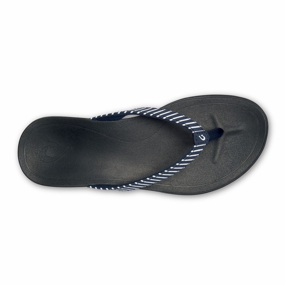 Blue / Stripes OluKai Ho‘ōpio Women's Sandals | 72846-YJFA