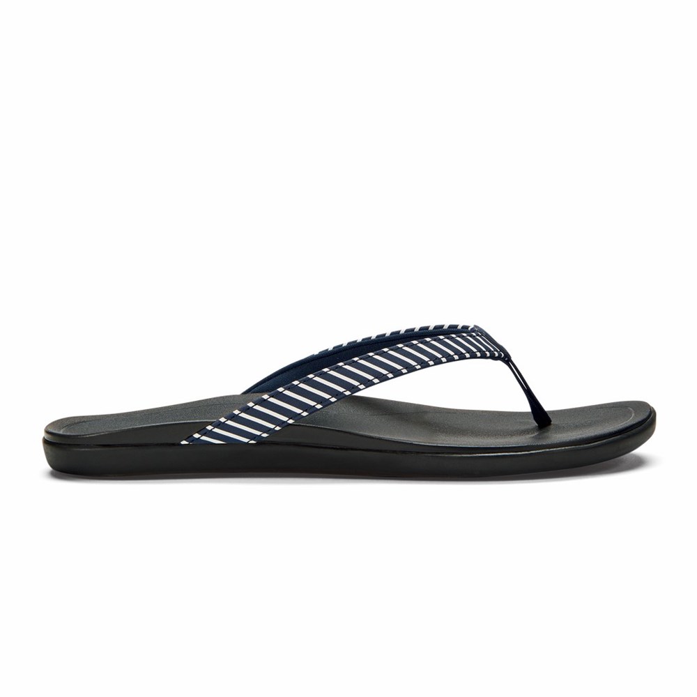 Blue / Stripes OluKai Ho‘ōpio Women\'s Sandals | 72846-YJFA