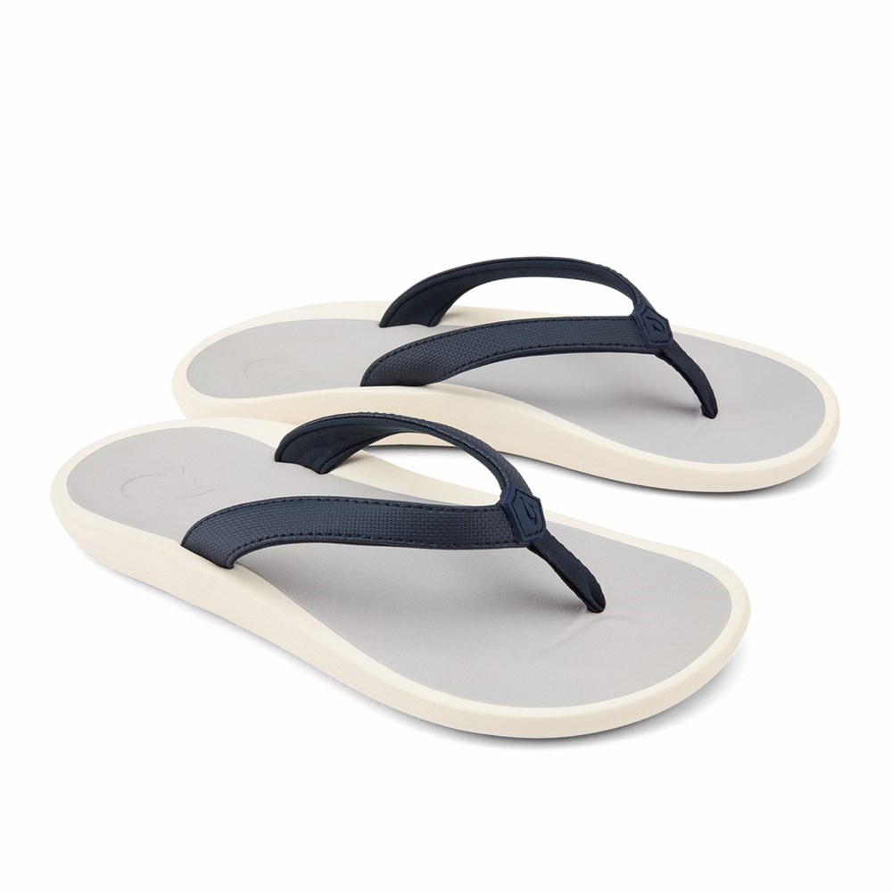 Blue / White Grey OluKai Pī‘oe Women's Sandals | 70491-XIUP