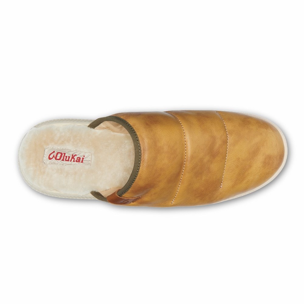 Brown / Beige OluKai Mua 'Ili Men's Slippers | 18539-PNYA