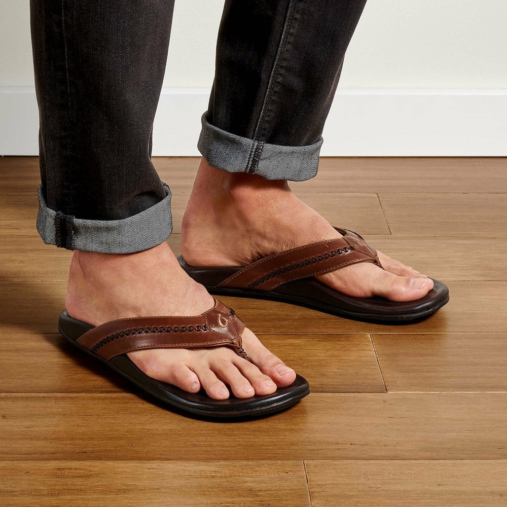 Brown / Dark OluKai Mea Ola Men's Sandals | 84562-PKTE