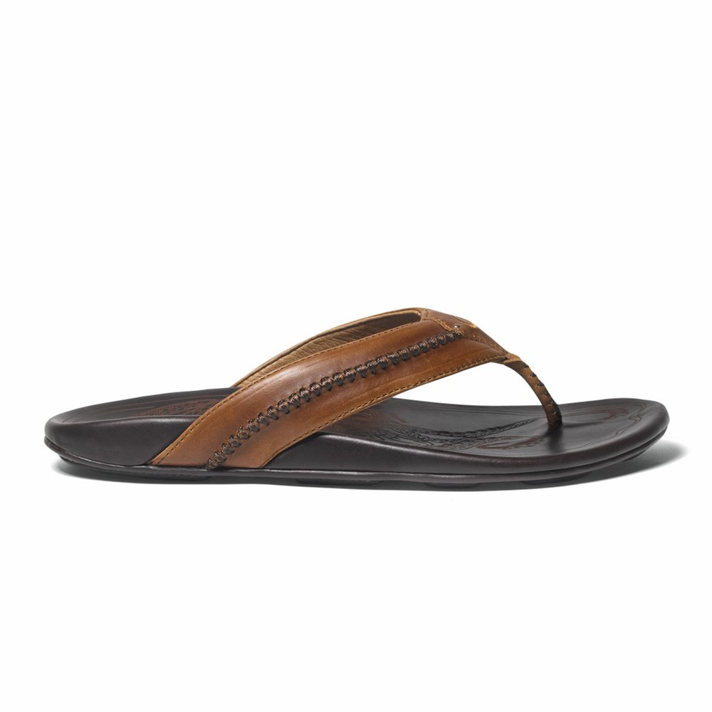 Brown / Dark OluKai Mea Ola Men\'s Sandals | 84562-PKTE