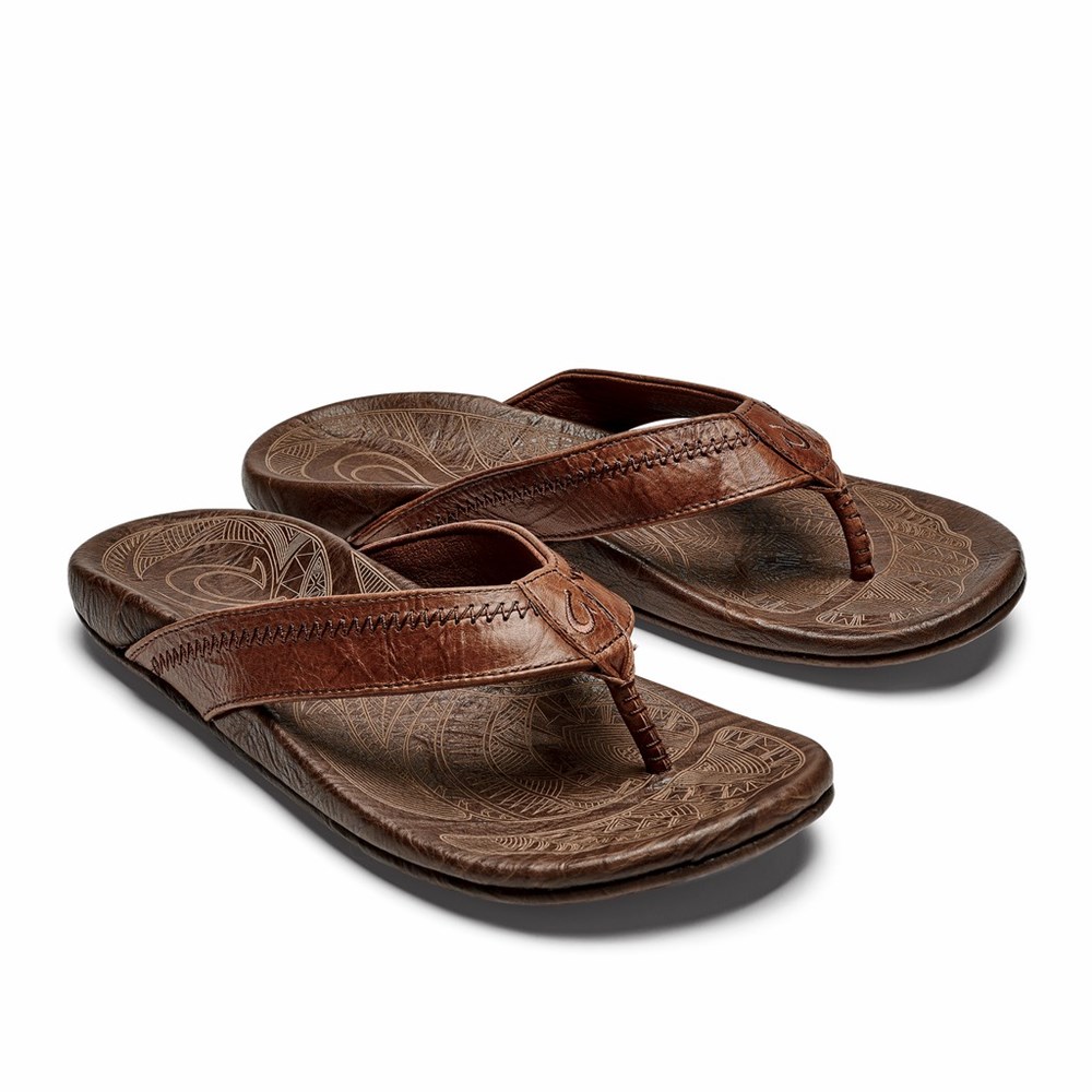 Brown OluKai Hiapo Men's Sandals | 57439-ZJME