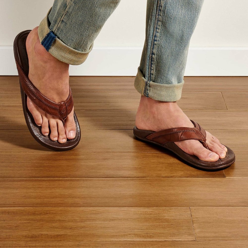 Brown OluKai Hiapo Men's Sandals | 57439-ZJME