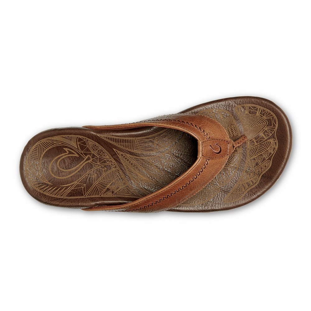 Brown OluKai Hiapo Men's Sandals | 57439-ZJME