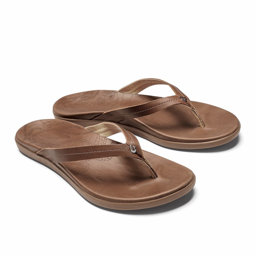 Brown OluKai Honu Women's Sandals | 51720-AIRJ