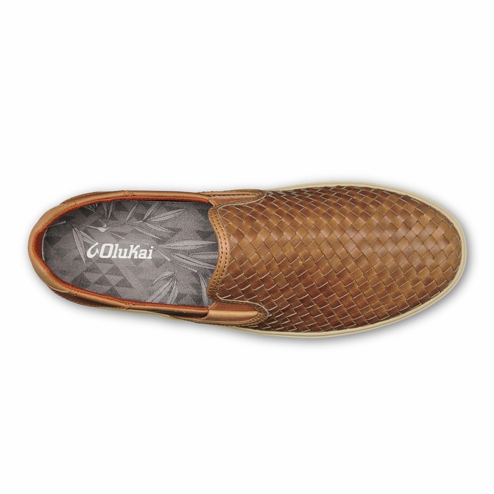 Brown OluKai Lae‘ahi Lauhala Men's Sneakers | 19547-JWRH