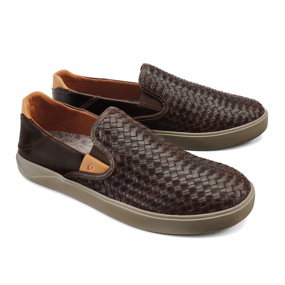 Brown OluKai Lae‘ahi Lauhala Men's Sneakers | 29514-PDWE