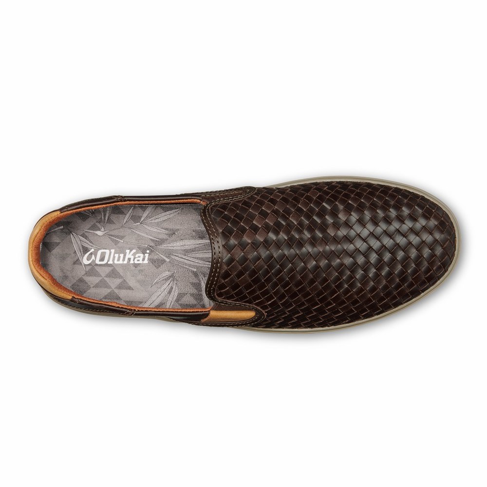 Brown OluKai Lae‘ahi Lauhala Men's Sneakers | 29514-PDWE