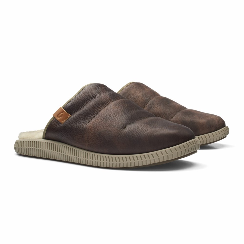 Brown OluKai Mua 'Ili Men's Slippers | 59438-ULWO