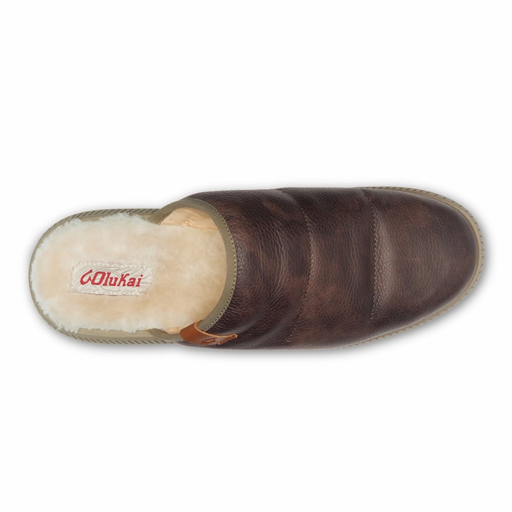 Brown OluKai Mua 'Ili Men's Slippers | 59438-ULWO