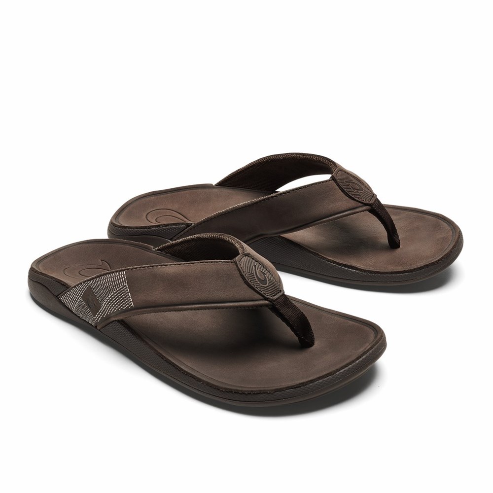 Brown OluKai Tuahine Men's Sandals | 19752-RDVS