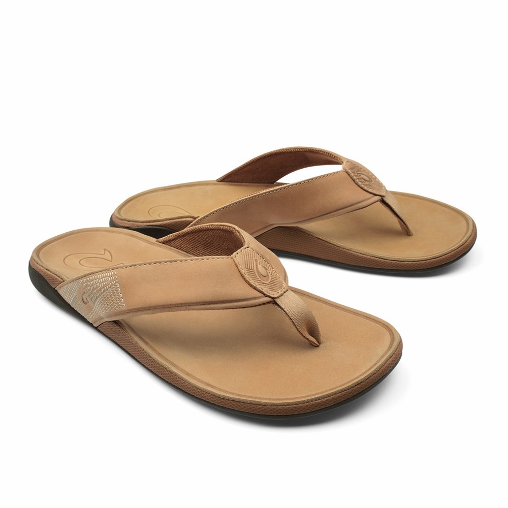 Brown OluKai Tuahine Men's Sandals | 56241-CESJ