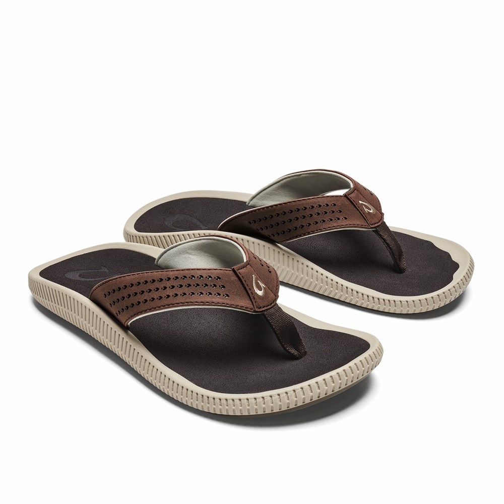 Brown OluKai Ulele Men's Sandals | 31058-PVCB