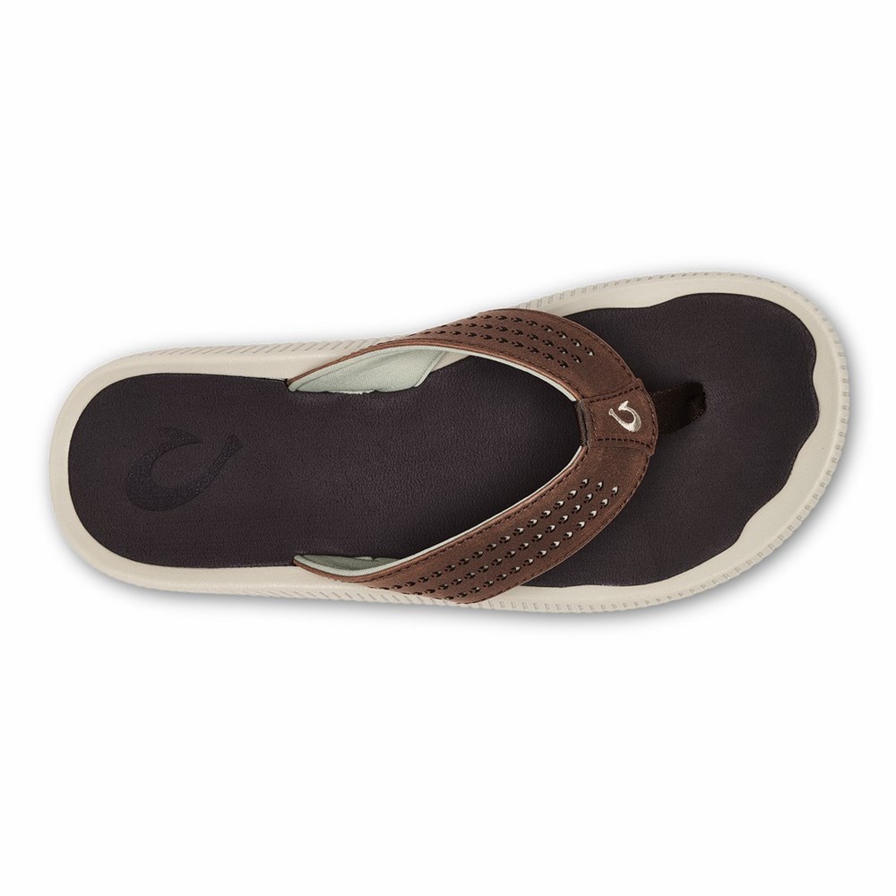 Brown OluKai Ulele Men's Sandals | 31058-PVCB