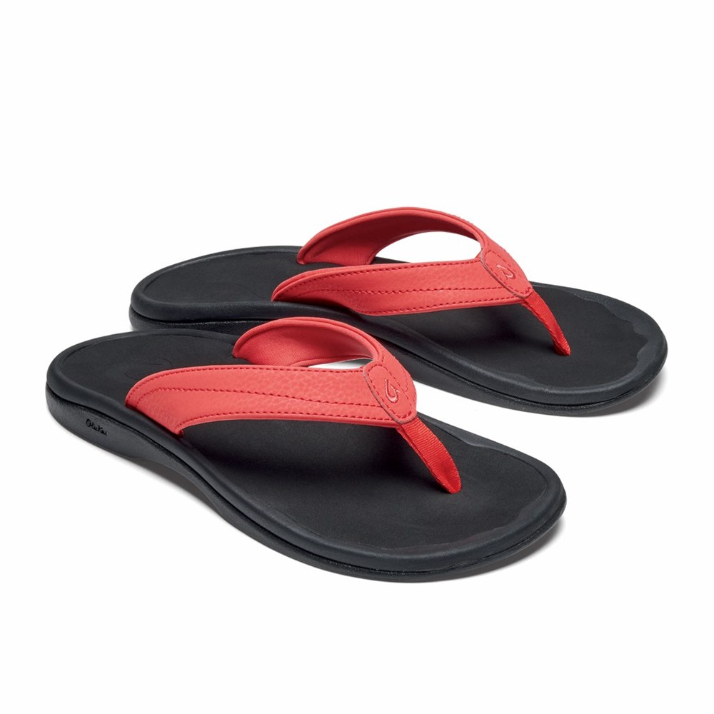 Coral / Black OluKai ‘Ohana Women's Sandals | 71690-GWBJ