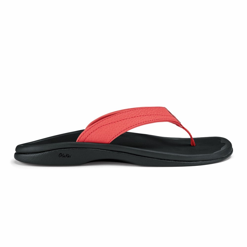 Coral / Black OluKai ‘Ohana Women\'s Sandals | 71690-GWBJ