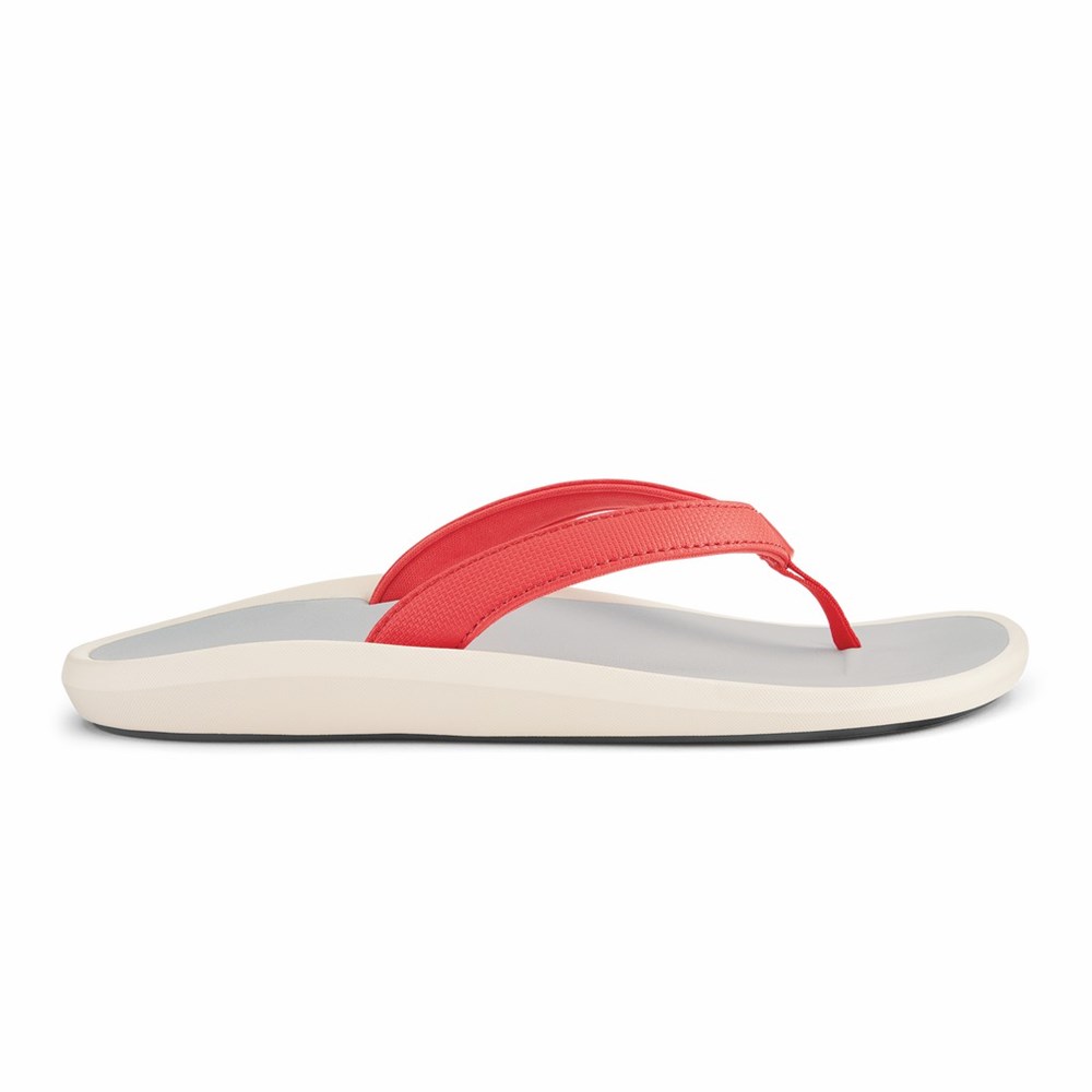 Coral / White Grey OluKai Pī‘oe Women\'s Sandals | 63870-OXCI