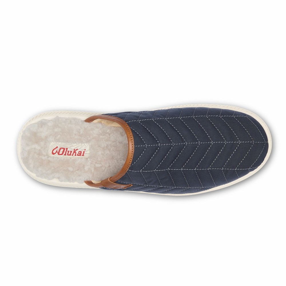 Dark Grey / Beige OluKai Mua Men's Slippers | 47285-BHVJ