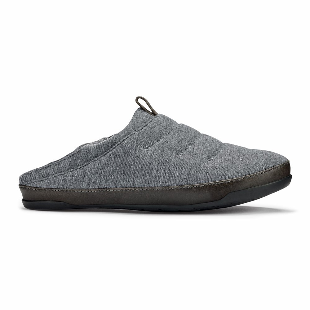 Dark Grey / Black OluKai Mahana Men's Slippers | 13456-CNQV