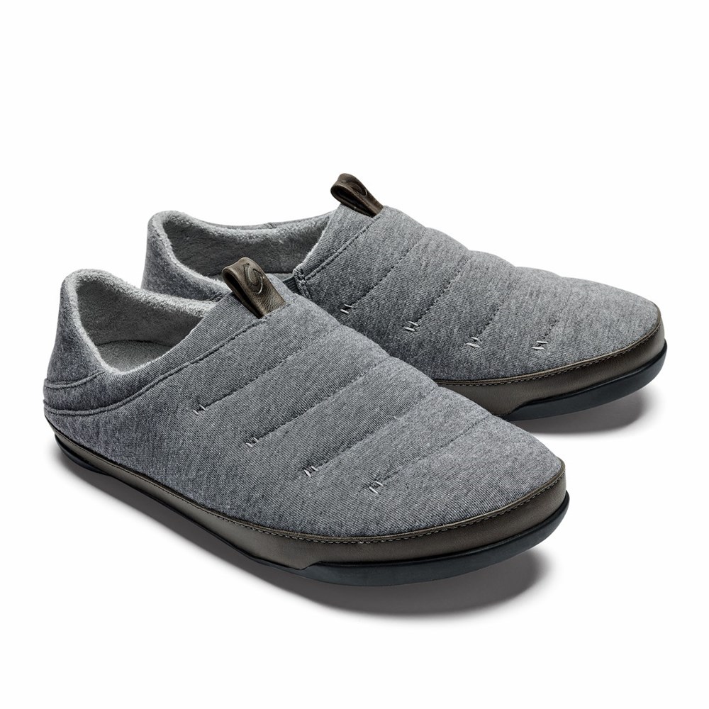 Dark Grey / Black OluKai Mahana Men's Slippers | 13456-CNQV