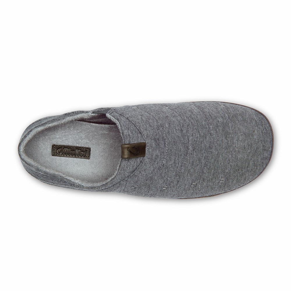 Dark Grey / Black OluKai Mahana Men's Slippers | 13456-CNQV