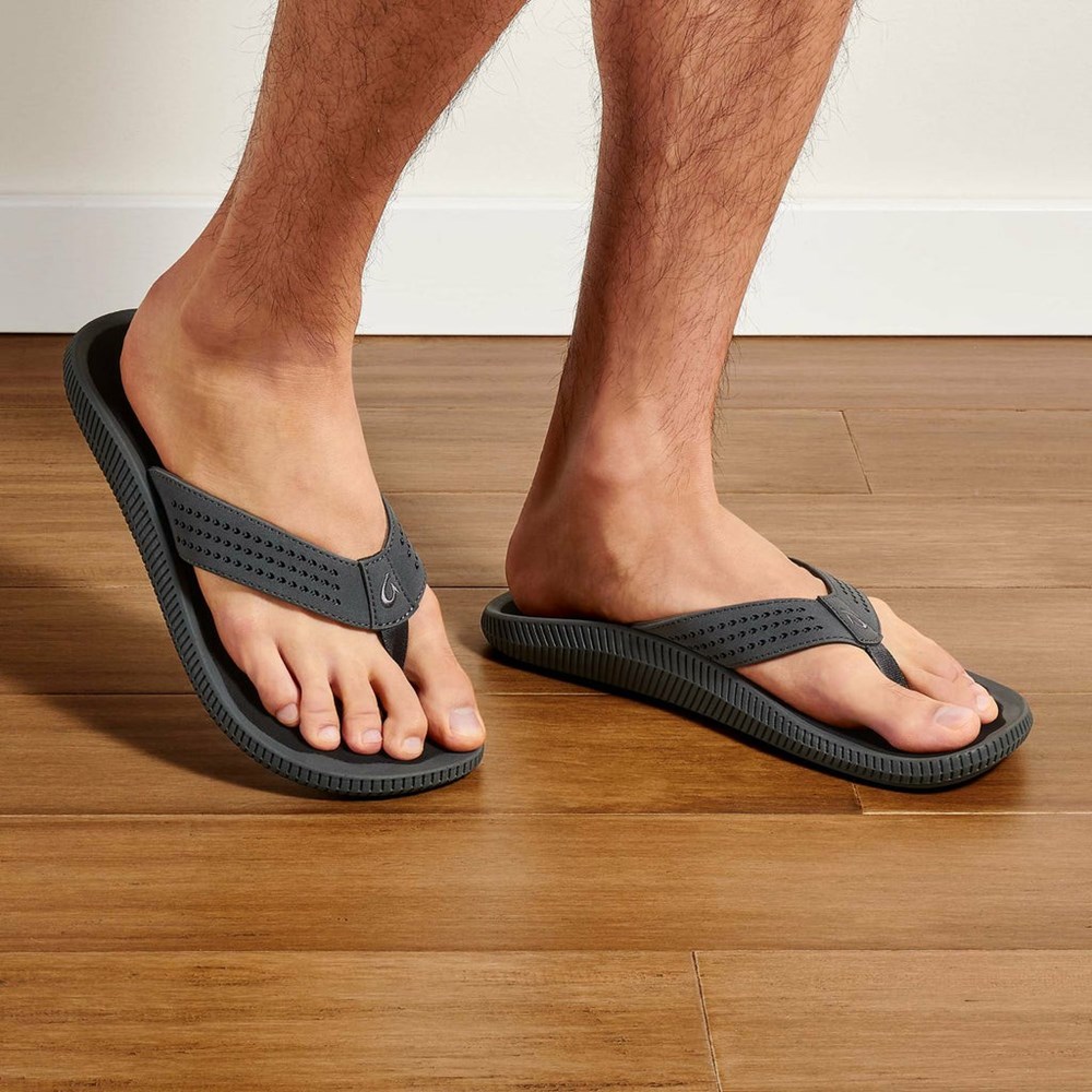 Dark Grey / Black OluKai Ulele Men's Sandals | 57013-VALZ