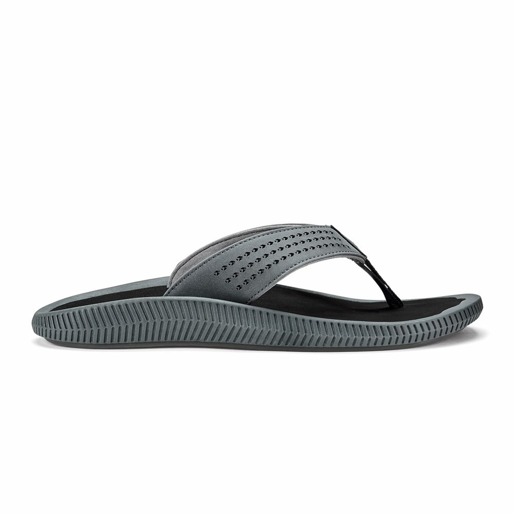 Dark Grey / Black OluKai Ulele Men\'s Sandals | 57013-VALZ