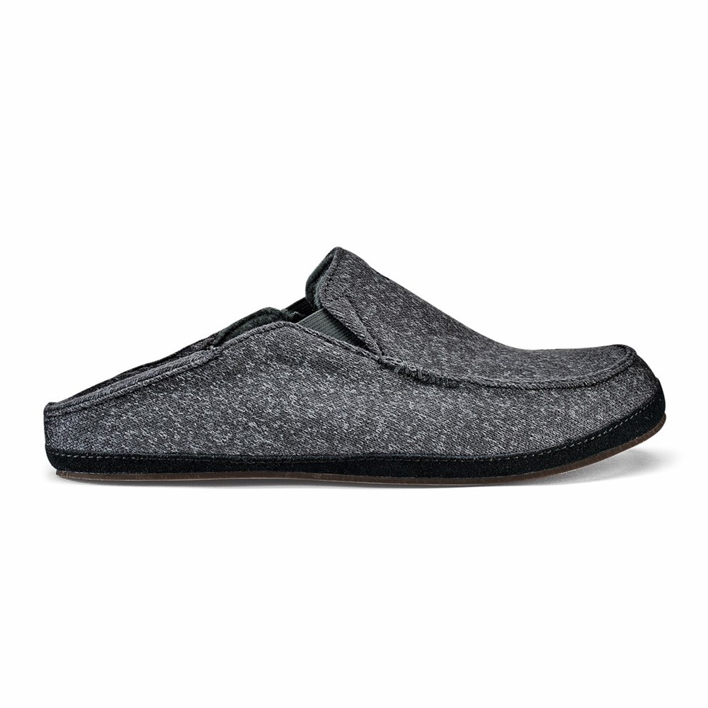 Dark Grey OluKai Moloā Hulu Men's Slippers | 42857-BVRH