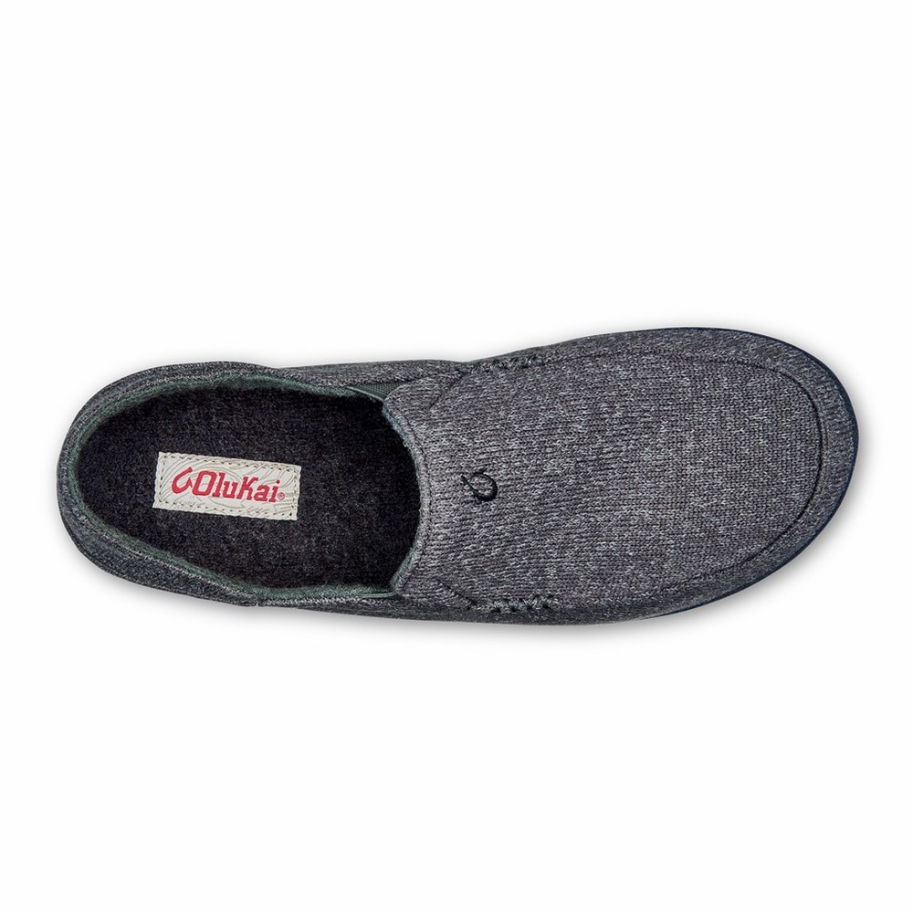 Dark Grey OluKai Moloā Hulu Men's Slippers | 42857-BVRH