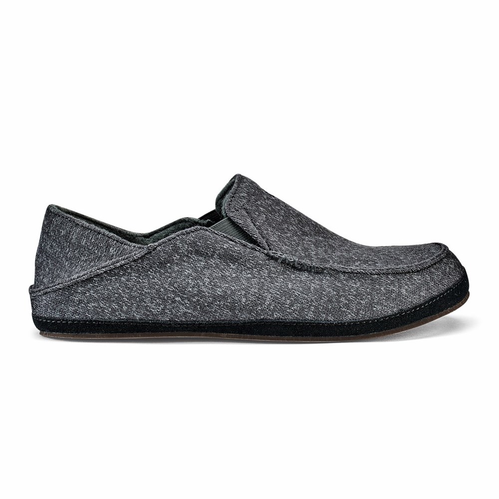 Dark Grey OluKai Moloā Hulu Men\'s Slippers | 42857-BVRH