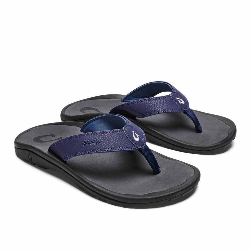 Dark Grey OluKai ‘Ohana Men's Sandals | 96302-FEAP