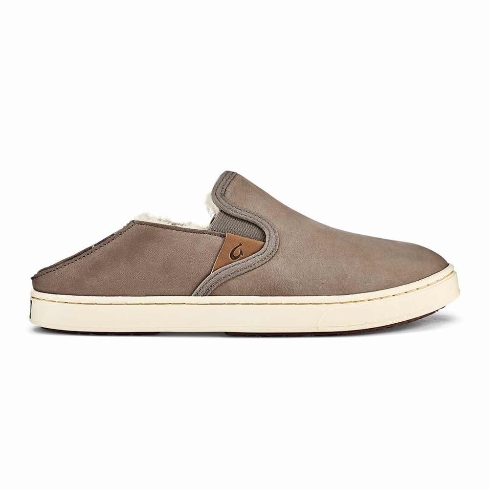 Grey Brown Grey OluKai Pehuea Heu Women's Slippers | 24138-QTLZ