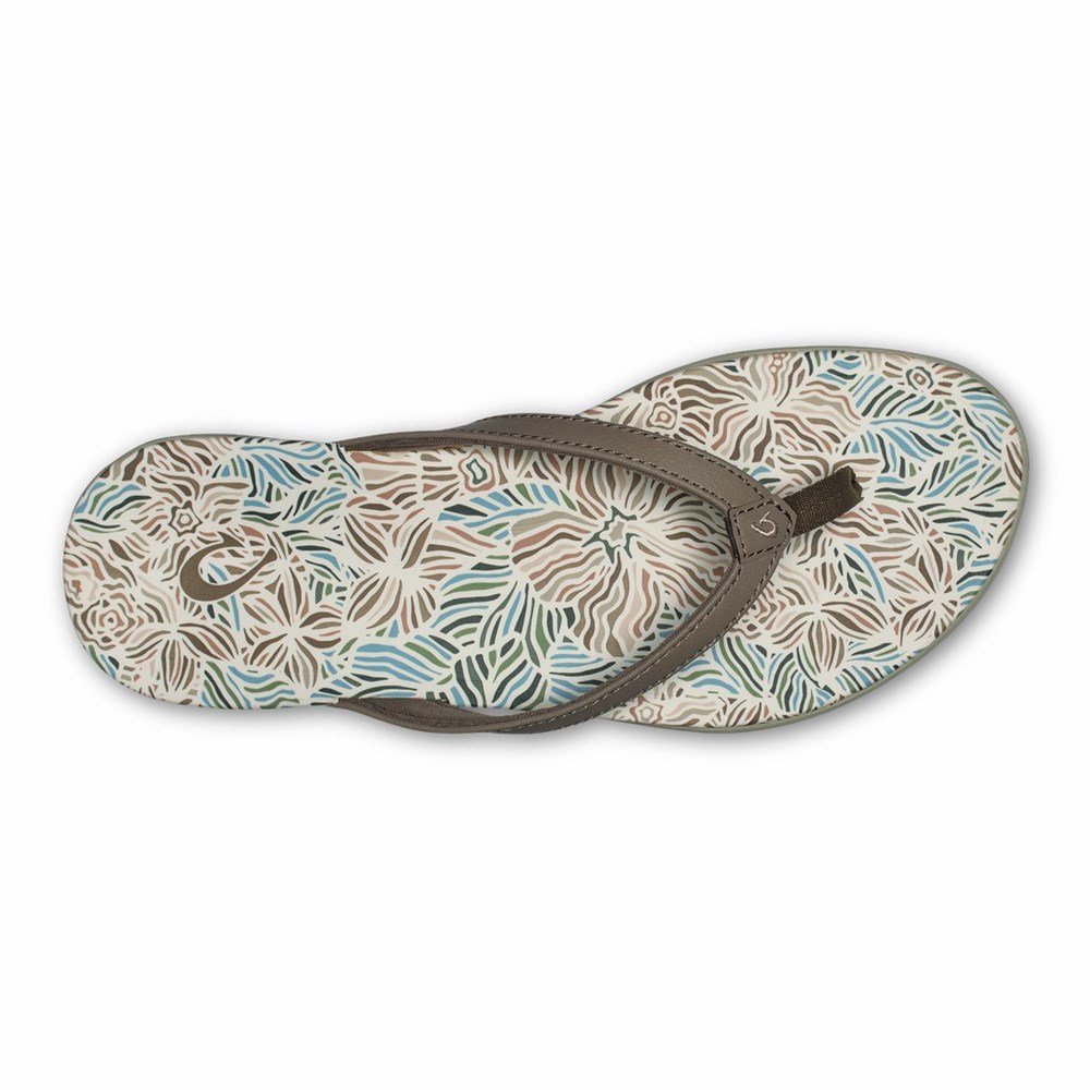 Grey Brown OluKai Ho‘ōpio Hau Women's Sandals | 08596-PFWB