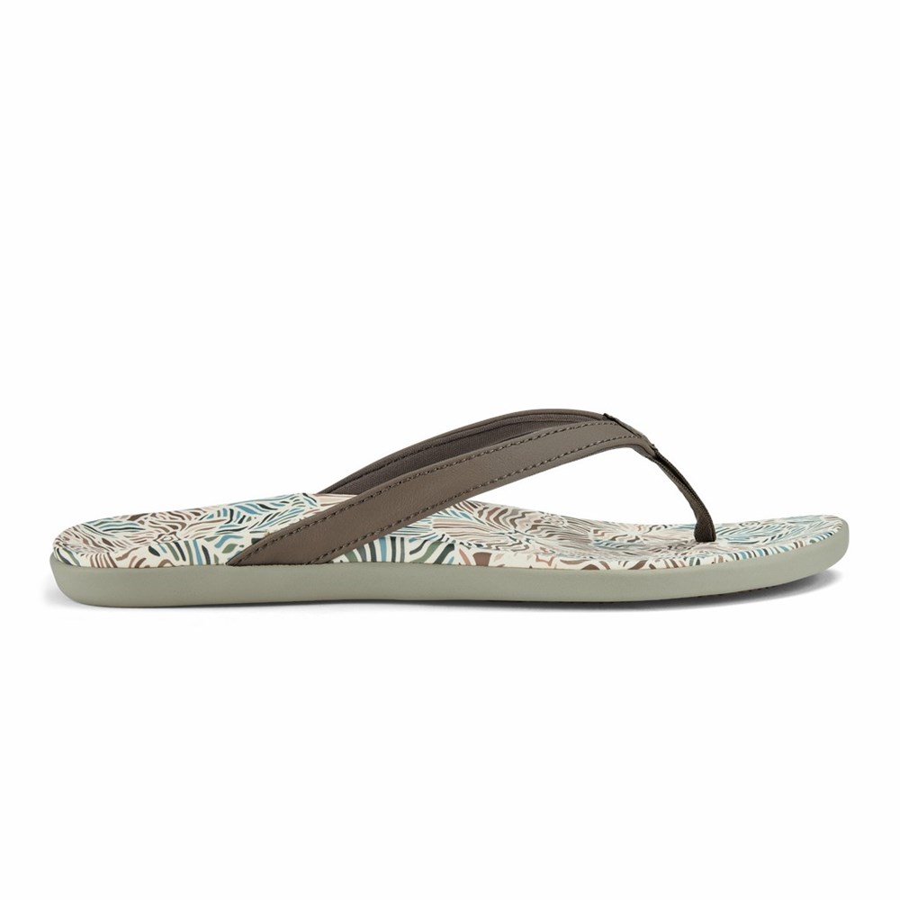 Grey Brown OluKai Ho‘ōpio Hau Women\'s Sandals | 08596-PFWB