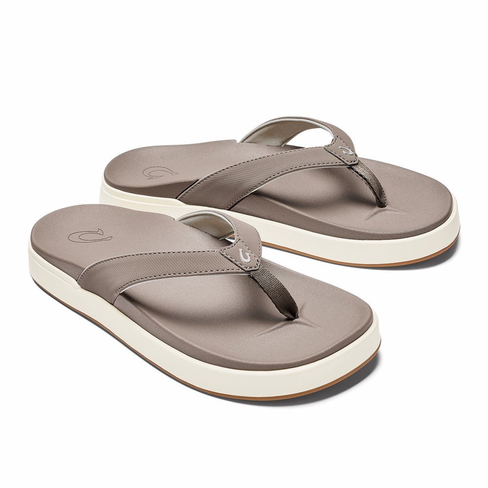 Grey Brown OluKai Nu‘a Pi‘o Women's Sandals | 74321-SBDG