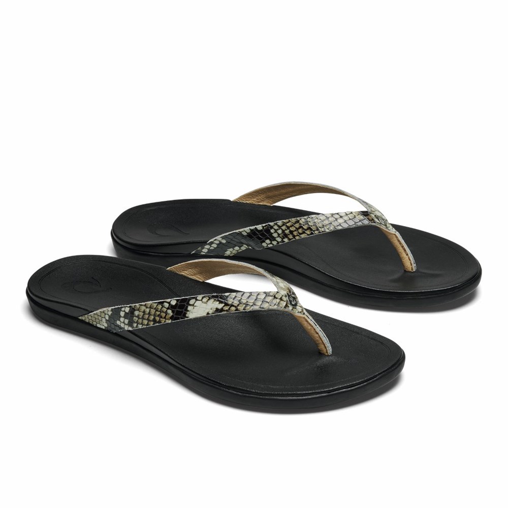 Grey OluKai Ho‘ōpio Leather Women's Sandals | 30675-FYOX