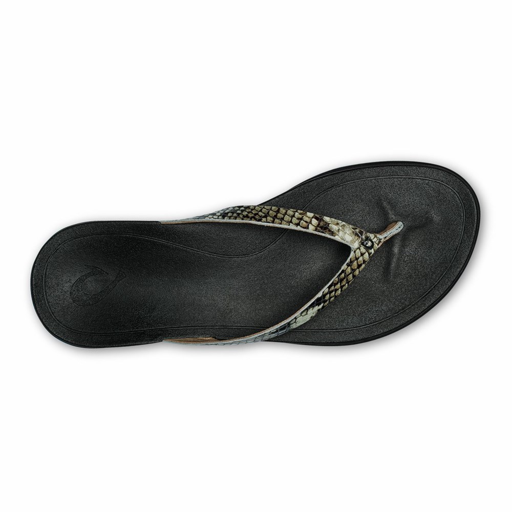 Grey OluKai Ho‘ōpio Leather Women's Sandals | 30675-FYOX