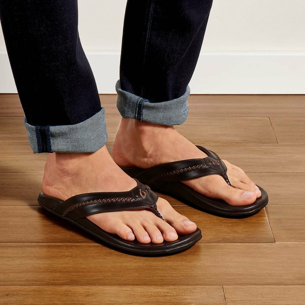 Grey OluKai Mea Ola Men's Sandals | 26187-OSIX