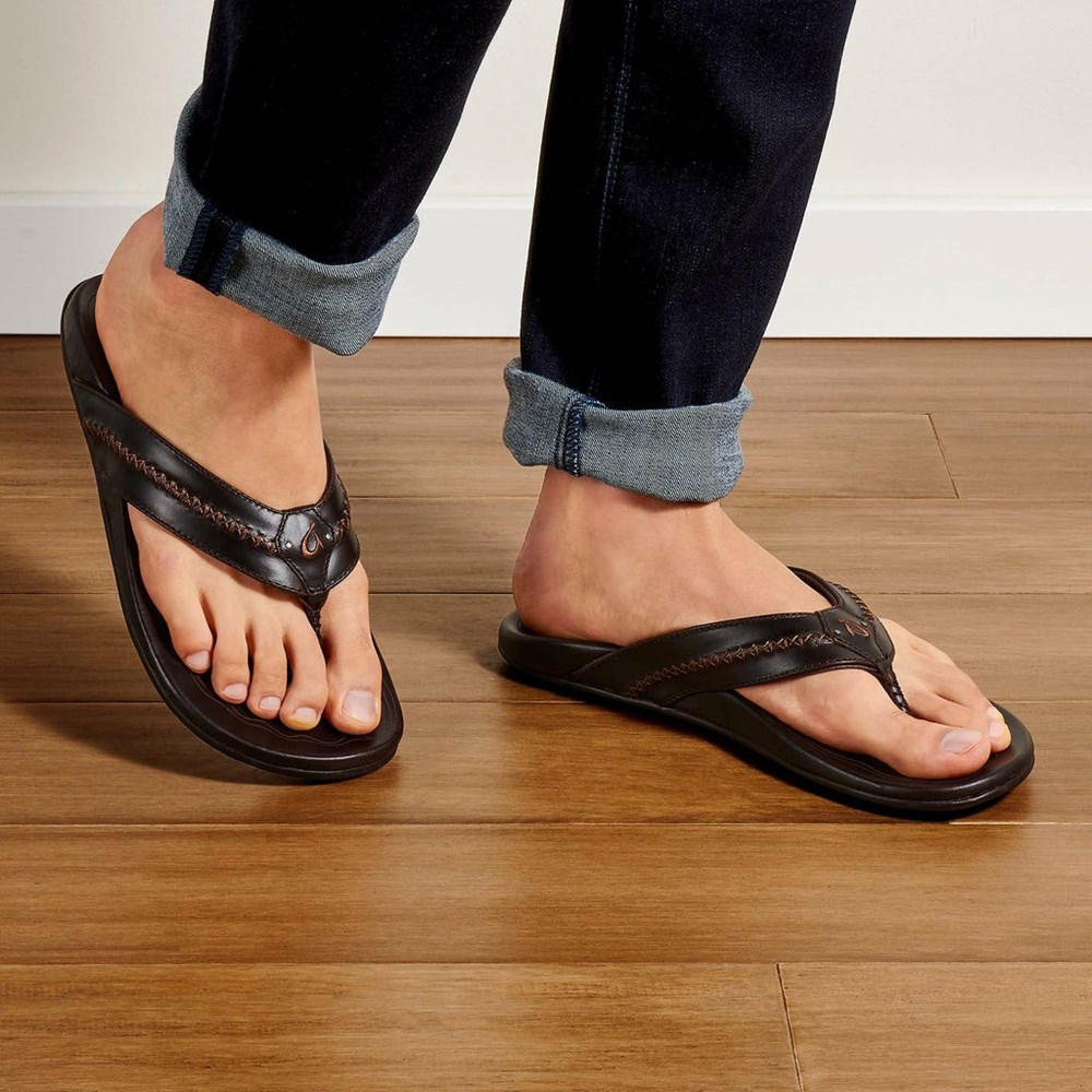 Grey OluKai Mea Ola Men's Sandals | 26187-OSIX