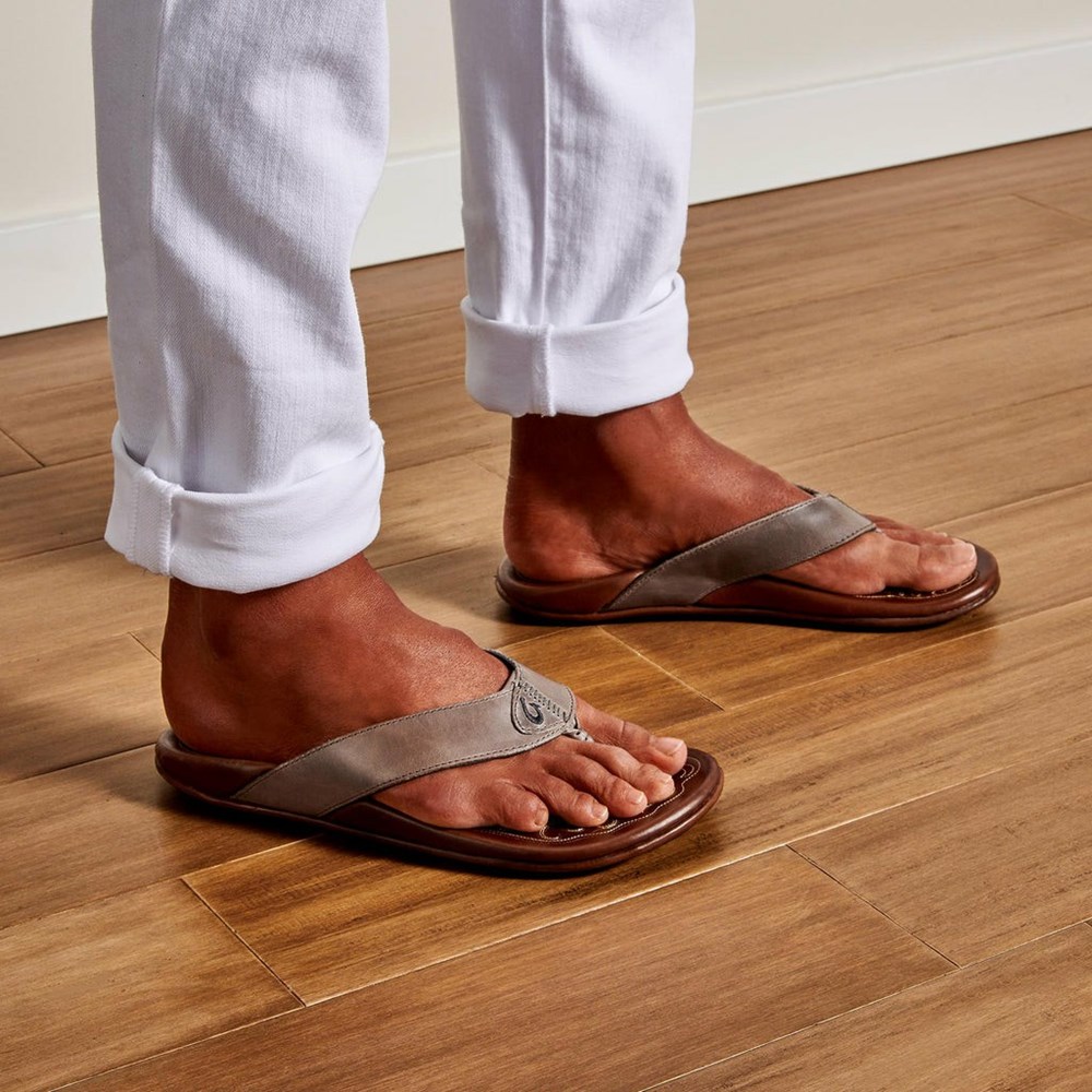 Grey OluKai Mekila Men's Sandals | 10725-UHRD