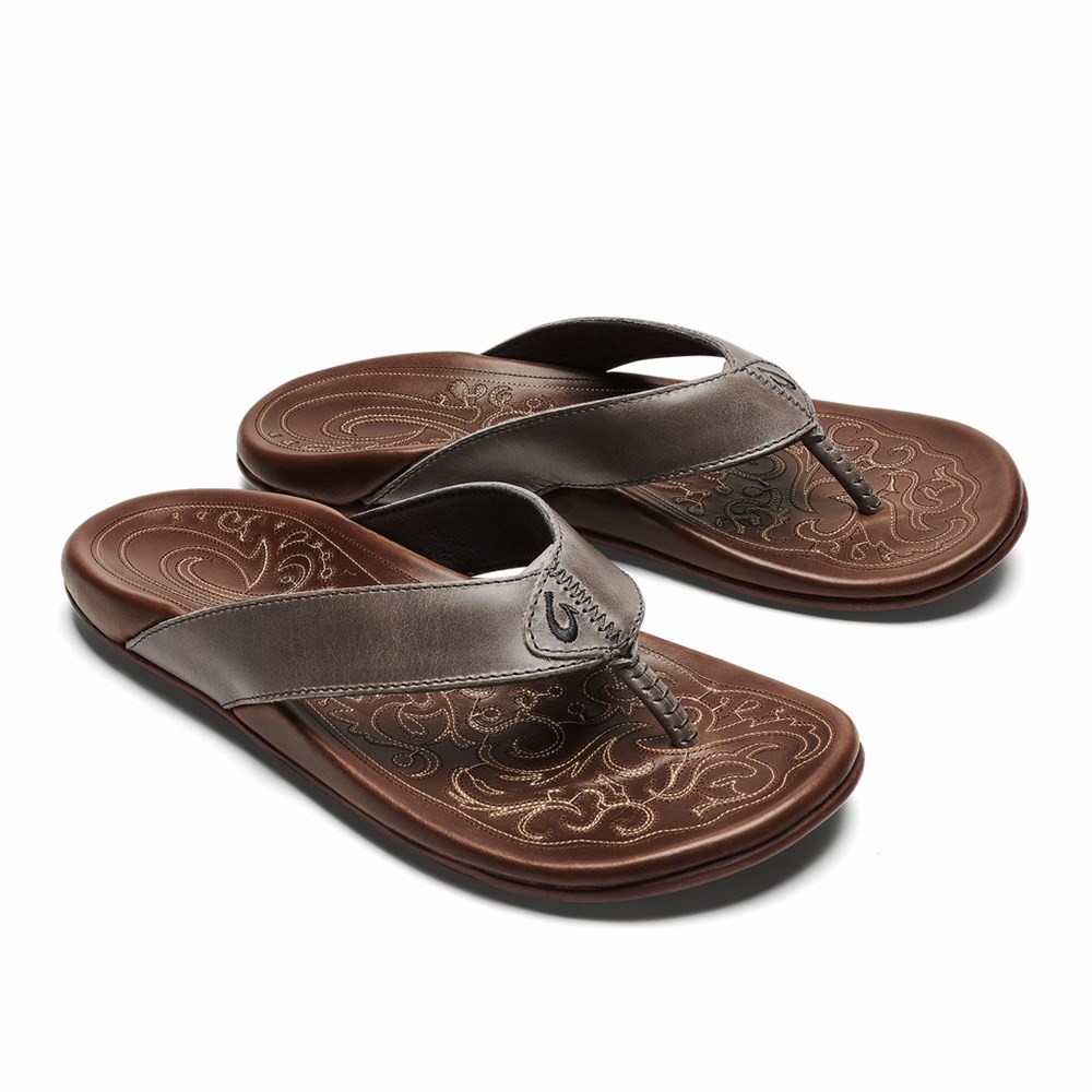 Grey OluKai Mekila Men's Sandals | 10725-UHRD