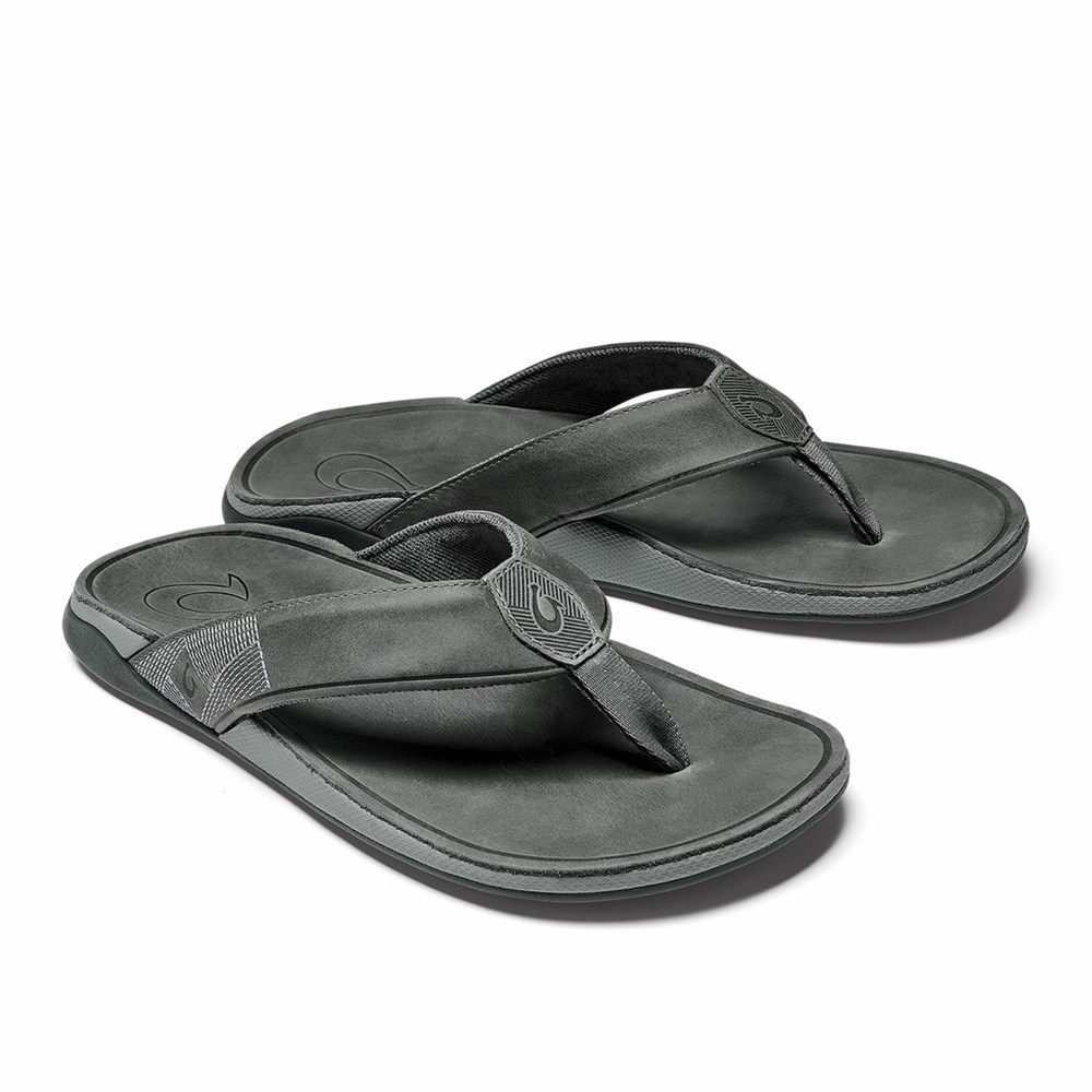 Grey OluKai Tuahine Men's Sandals | 25481-FNVX