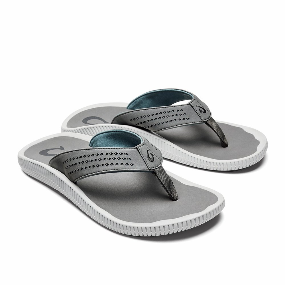 Grey OluKai Ulele Men's Sandals | 52893-WBUA