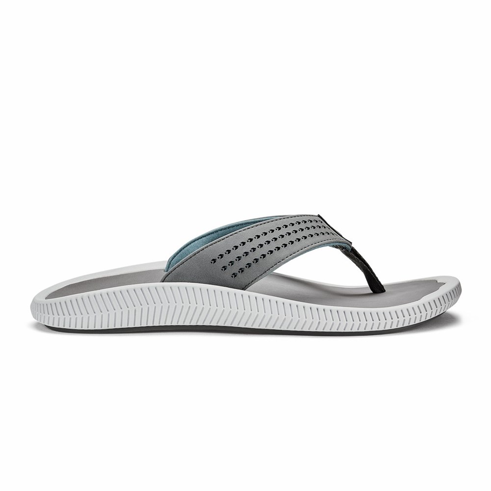 Grey OluKai Ulele Men\'s Sandals | 52893-WBUA