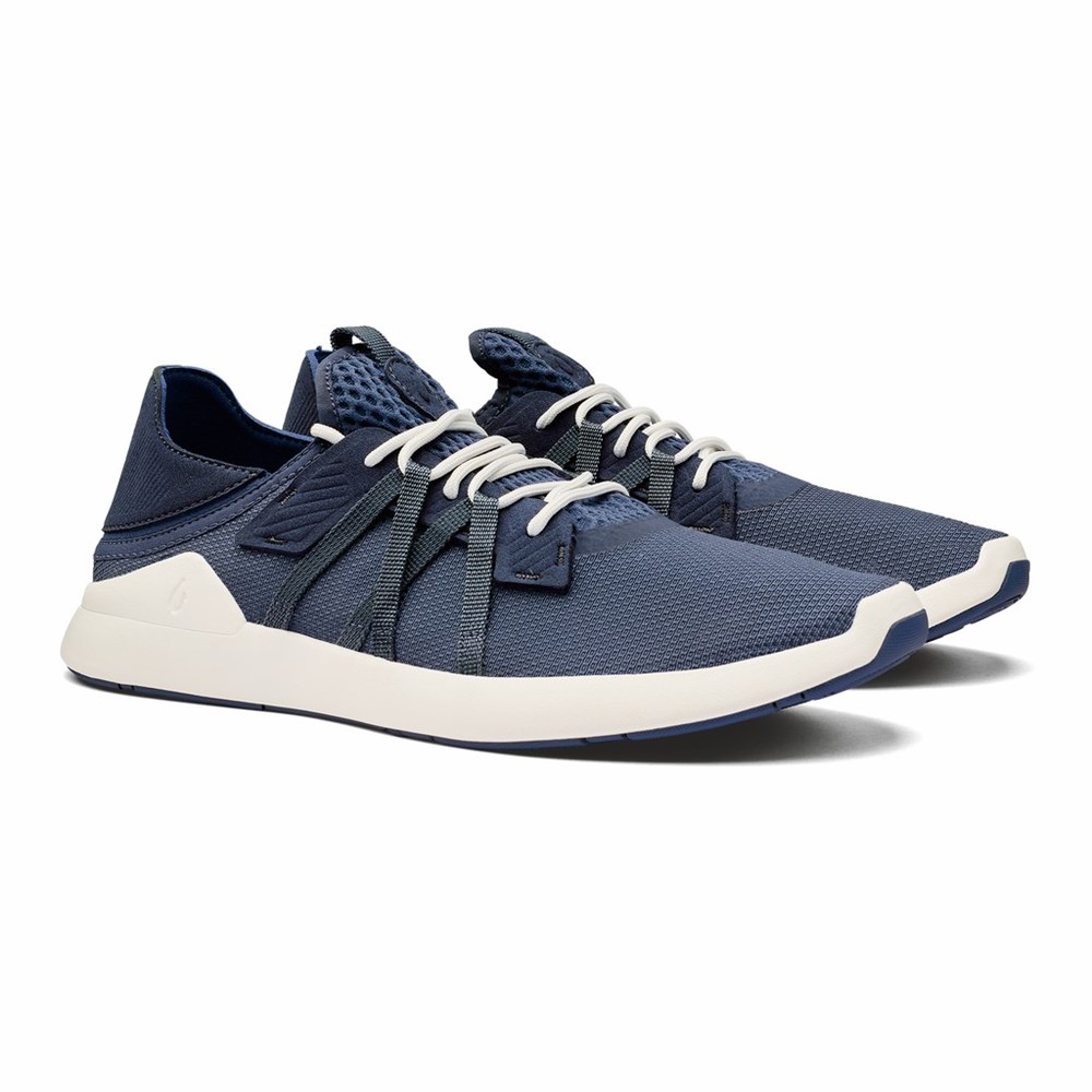 Indigo / White OluKai Holo Men's Sneakers | 80671-TAMZ